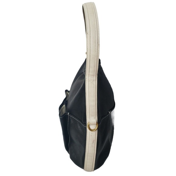 Alco Soft Leather Handbag Rowan Hobo Black Leather Ivory Trim Magnet Closer - Picture 4 of 14